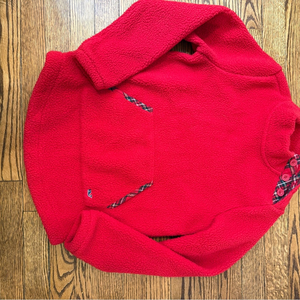 Vineyard Vines Red Fleece with Plaid Detail